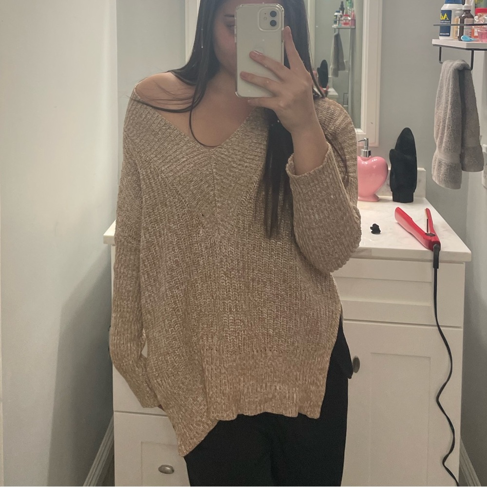 long-sleeve v-neck knit sweater